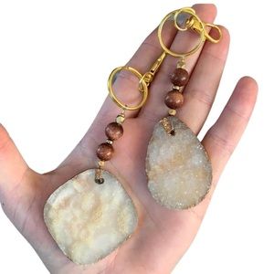 Druzy goldstone beaded keychain